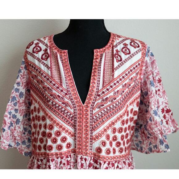 Oliphant Flirty V Neck Maxi Mendoza Coral Ladies Dress Size Medium - Picture 4 of 10